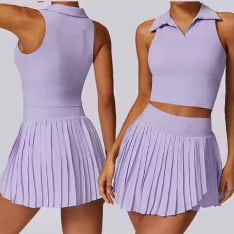 Conjunto de roupa de tênis de 2 peças feminino OEM ODM com saia de tênis com forro, conjuntos de golfe ao ar livre para mulheres