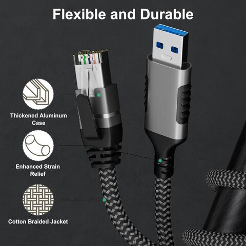 Cabo Adaptador Fino USB para Ethernet de 1,2 Metros (4 FT), USB 3.0 A para RJ45, Conexão Direta, Alumínio, Trançado, OFC, USB para RJ45 Gigabit LAN