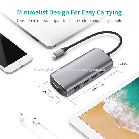 Estación de Acoplamiento USB Tipo C 10 en 1 OEM/ODM al por mayor, USB C a USB3.0 *3+USB-C PD+Ranura SD +TF+HDMI+VGA