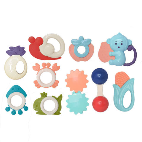 Conjuntos de brinquedos para bebês de silicone de alta qualidade no atacado, caixa de presente de chocalhos para bebês, unissex