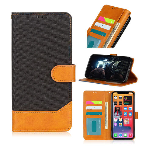 Capa de Couro e Lona OEM para iPhone 15 Plus 16, Apple 13 Mini 14 Pro Max com Porta Cartões, Carteira Magnética e Aba Flip for sale at factory direct price