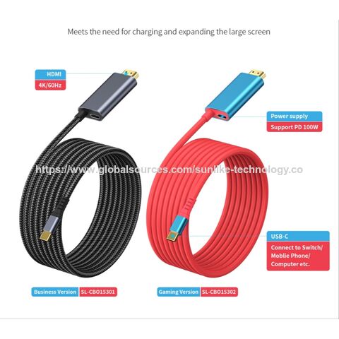 OEM ODM factory, Sunlike New USB C cable with PD Port, PD 100W fast charging, 4K 60Hz, for audio and video transfer for sale at factory direct price