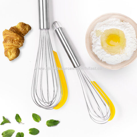 Batedor de arame manual resistente de aço inoxidável de 25 cm e 33 cm com raspador de tigela de silicone e separador de ovos for sale at factory direct price