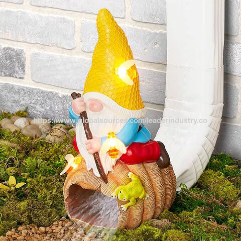 BSCI Factory Solar Light Gnome Downspout Garden Statue and Outdoor Decoration for sale at factory direct price