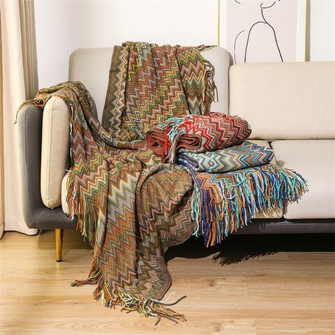 Couverture de canapé de style bohème décorative super douce personnalisée en gros MU 100 % fibres acryliques 127*152cm Couverture à franges tissée bohème