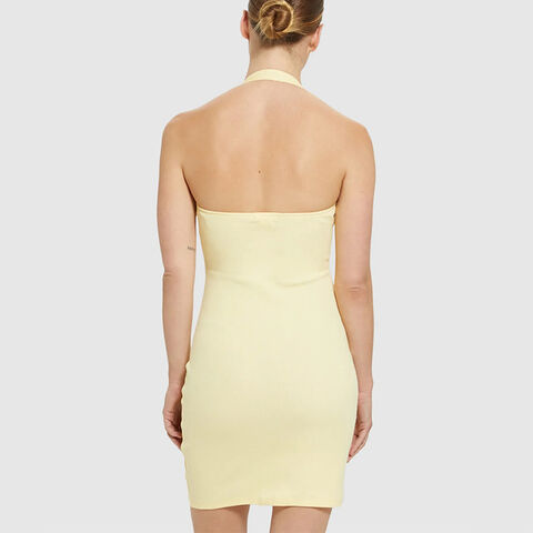 Maßgeschneidertes Damen-Loungewear Neckholder Figurbetontes Kleid Zitronengelb - Direkt vom Hersteller for sale at factory direct price