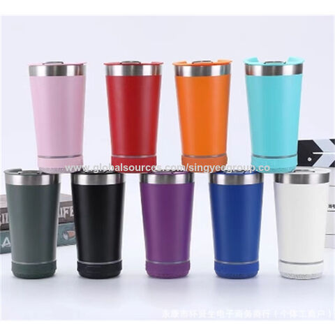Vaso de cerveza con audio Bluetooth de 16 oz, taza termo de acero inoxidable 304, vaso portátil para coche para exteriores