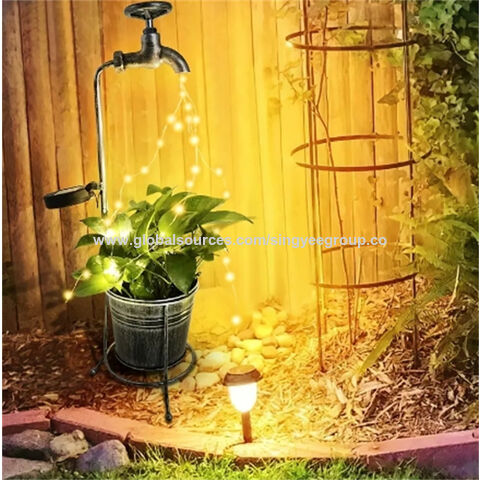 Solarbetriebener Wasserhahn aus Schmiedeeisen, Blumentopf mit Lichterkette, Solar-Gartenleuchte, Wasserhahn-Blumentopfleuchte for sale at factory direct price