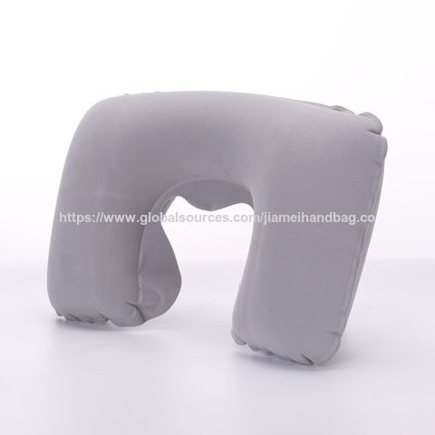 Almohada de viaje inflable en forma de U de terciopelo directo de fábrica, almohadas de viaje inflables cómodas con flocado, almohada cervical de viaje