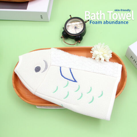 Guantes de Baño Exfoliantes Baratos Directo de Fábrica, Toalla Exfoliante, Manopla de Baño con Diseño de Pez de Dibujos Animados, Esponja Suave para el Cuerpo, Guantes de Lavado