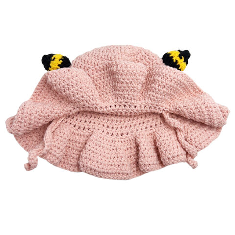 Sombrero de pescador tejido de encaje lindo para niños 2024, sombrero de cubo moderno para bebé niña con bloques de color hechos a mano y orejas for sale at factory direct price