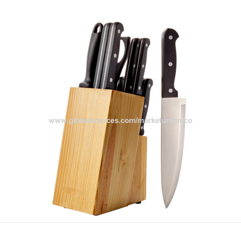 Juego de 4 Cuchillos de Cocina con Hojas de Acero Inoxidable de Alto Carbono y Bloque de Madera de Pino, Negro for sale at factory direct price