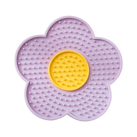 Nueva alfombrilla para lamer mascotas con diseño de girasol, bandeja de silicona de dos colores para lamer, lindos suministros para mascotas para perros y gatos al por mayor