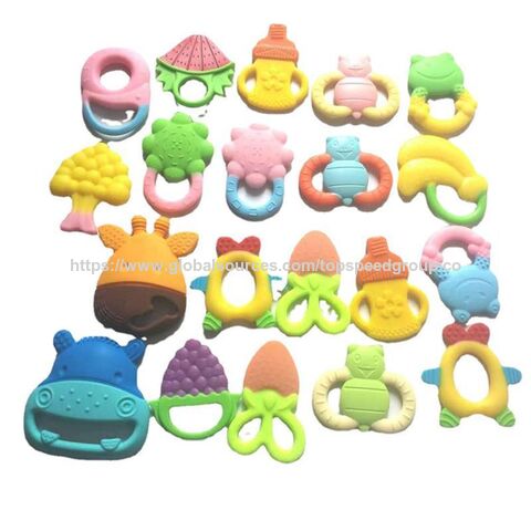 Mordedor de silicona para bebés con forma de fruta, venta al por mayor, 100% silicona de grado alimenticio, palo molar de mano anti-ingesta, juguete mordedor para bebés