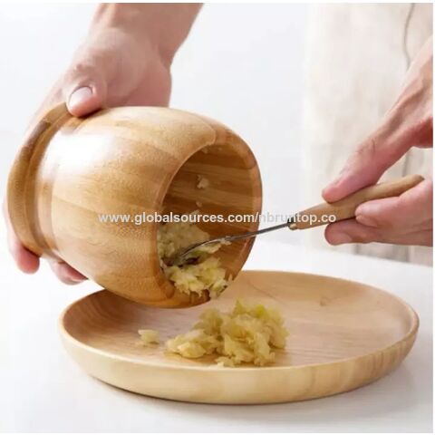 Conjunto de Prensa de Alho Manual Atacado, Pilão e Morteiro de Bambu, Triturador de Gengibre, Utensílios de Cozinha para Moer Especiarias for sale at factory direct price