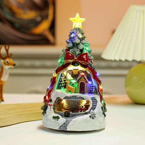 Arbre de Noël Décoratif avec Lumières LED, Train Rotatif, 8 Musiques de Noël, Décorations de Noël en Résine pour Intérieur, Table, Maison et Enfants for sale at factory direct price