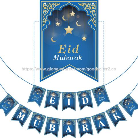 Muslim Ramadan Party Supplies Decorations, Blue Eid Celebration Decoration for Muslim (Eid Mubarak)，Mubarak Banner for sale at factory direct price