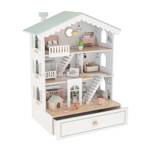 Casa de Muñecas de Madera para Niños OEM de Fábrica FSC con Cajón de Almacenamiento W06A578 - Fabricante Directo