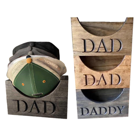 Porte-chapeau en bois Cadeau Fête des Pères Support de rangement pour casquettes de baseball Artisanat en bois