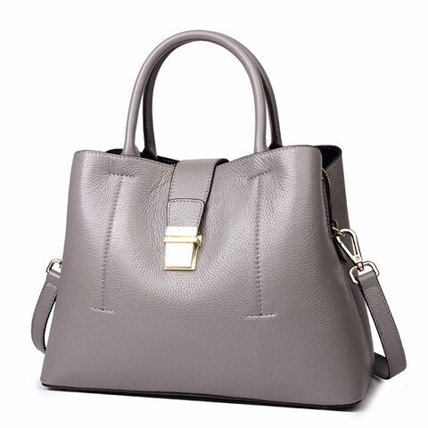 Bolso de Moda de Cuero Genuino para Negocios, Bolso Tipo Cubo de Color Sólido, Bolso de Lujo de Gran Capacidad para Mujer