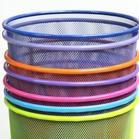 Woo H5001 Color Office Dustbin Round Metal Wire Mesh Waste Basket ...