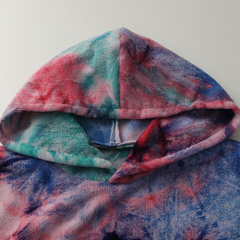 Toalha de praia tipo capa com tie-dye, roupão de microfibra absorvente de secagem rápida, toalha de praia prática com capuz para mulher