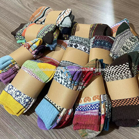 Calcetines de invierno para mujer, calcetines de tubo medio, calcetines de lana gruesos, tendencia retro, calcetines largos para hombre, calcetines con diseño de tótem.