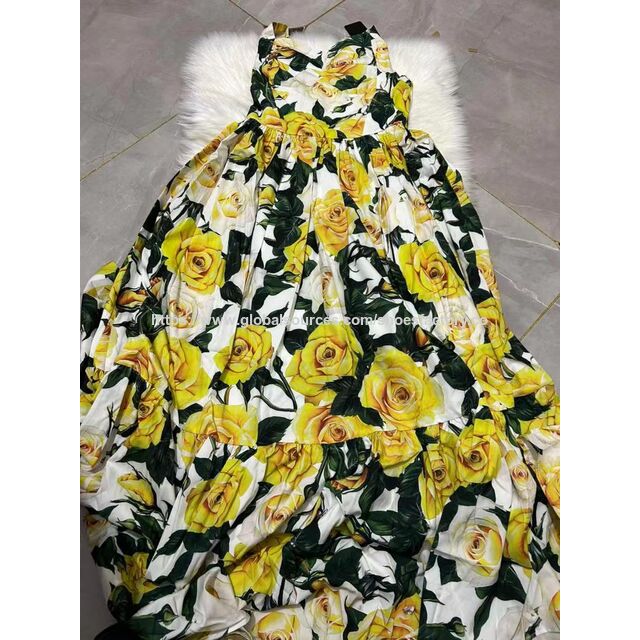 Großhandel Luxusmarke Mode Blumenmuster Damenbekleidung Freizeitkleid Damen Partykleider Gelb bedruckter Rock Top Qualität