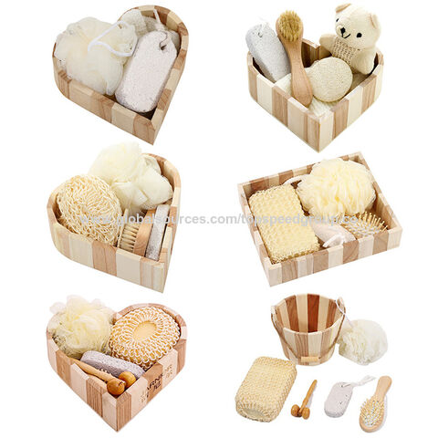 Holzeimer-Set Spa-Bad Blume Fuß Bimsstein Massagekamm Holzmassage Sisal Benutzerdefiniertes Logo