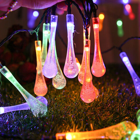 Bunte Regentropfen-Lichterkette, wasserdicht, Weihnachtsdekoration für Garten, Außenbereich, Solar- oder Batteriebetrieb