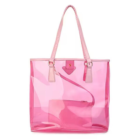 Transparente PVC Tragetasche im Großhandel, durchsichtige PVC Handtasche mit kleiner Tasche in Rosa
