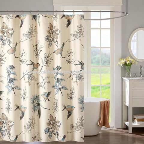 Rideau de douche avec motif d'oiseaux et de feuilles, rideau de douche de ferme pour salle de bain, décoration de salle de bain de campagne moderne, lavable en machine, coton