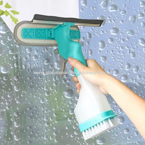 Cuchillos para sangrado de caucho 4 en 1, limpiacristales de doble cara con arandela, cepillo para ventanas, escobilla de goma YJ520, pulverizador sostenible, espejo para ducha