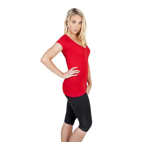 Camiseta de mujer con cuello en V ondulado de algodón crudo, 135 gsm, 80% algodón, 20% poliéster. Camiseta de color puro, tendencia de moda femenina. for sale at factory direct price