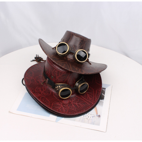 Chapeau de Cowboy Occidental avec Détails Antiques, Style Punk Rétro, Chapeau de Jazz en PU avec Bord Roulé, Chapeau de Chevalier Mongol pour l'Exportation for sale at factory direct price