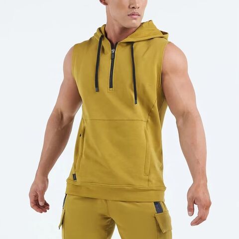 Conjunto Personalizado de Sudadera con Capucha sin Mangas y Pantalones de Chándal con Cremallera Frontal, Tejido Elástico en 4 Direcciones para Hombre, Ideal para Gimnasio for sale at factory direct price