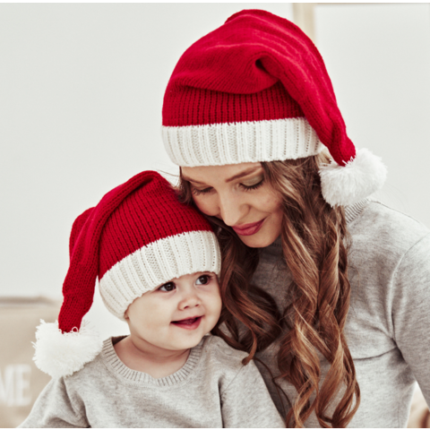 Nouveau bonnet de Noël tricoté automne et hiver pour parent et enfant, bonnet chaud tricoté pour bébé et maman avec pompon unique