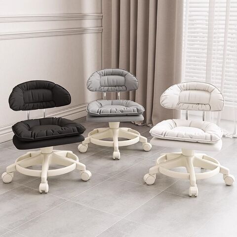Taburete Rodante con Respaldo, Silla Giratoria para Oficina en Casa, Cojín de Asiento Engrosado, Altura Ajustable