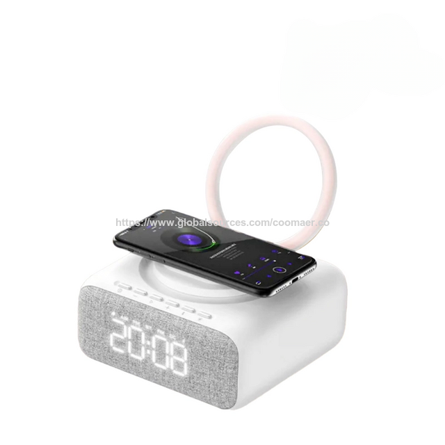 Bettlampe Lautsprecher mit digitalem Wecker, kabellosem Ladegerät, UKW-Uhrradio, einstellbarem LED-Nachtlicht, dualen kabellosen Lautsprechern for sale at factory direct price