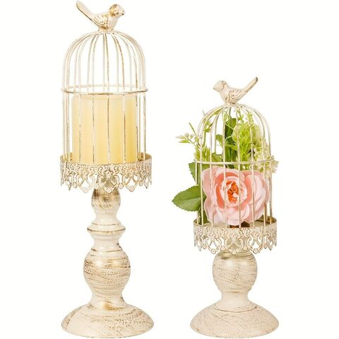 Candelabro Decorativo Vintage de Jaula para Pájaros de Hierro - Regalos para Decoración de Mesa y Habitación