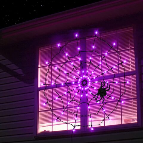 Halloween Purple Orange Spider Web Led String Light Net 8 Modes Battery ...