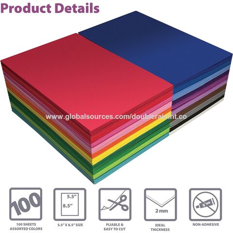 Fournitures de Bureau : Lot de 100 Feuilles de Mousse EVA, 14 x 21,6 cm, Couleurs Assorties (20 Couleurs), Épaisseur 2 mm, pour Arts et Loisirs Créatifs