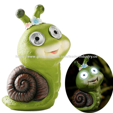 Solar Powered Garden Snail Statue With LED Eyes - 9.65" Outdoor Resin Decor