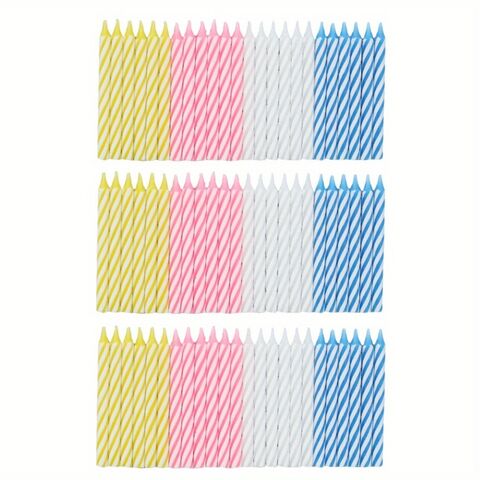 Venta al por mayor promocional de 72 piezas de velas de cumpleaños a rayas brillantes para celebraciones, decoraciones para pasteles, regalos for sale at factory direct price