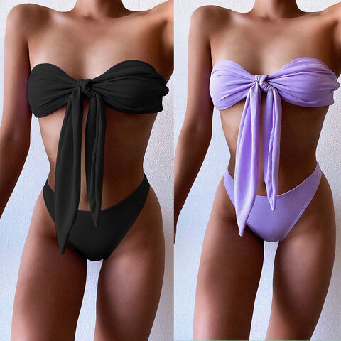 Hot Korean Teen Girl Swimsuits For Women Solid Color String Bowknot Bikinis Beachwear Sexy Women Swimwear for sale at factory direct price