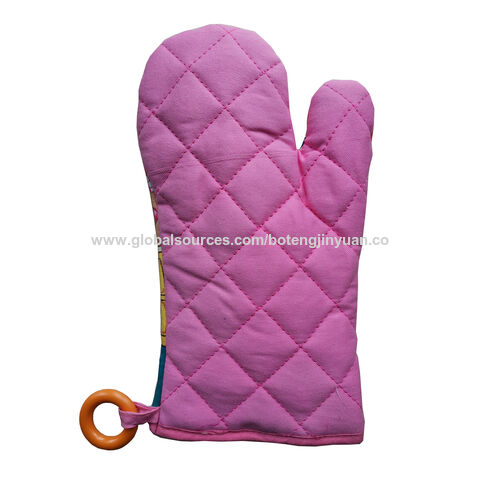 Guantes de cocina estampados baratos de poliéster reciclado y algodón mixto, resistentes al calor, para uso diario con relleno