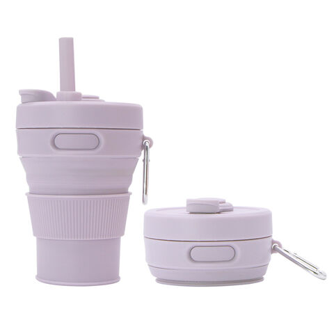 Hochwertiger 450ml Outdoor Camping Silikon Faltbarer Tragbarer Kompressions-Strohhalm-Becher for sale at factory direct price
