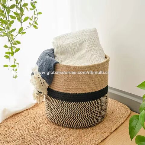 سلة تخزين مستديرة من الحبال وعشب البحر للملابس المتسخة والمنتجات المنزلية - منظم تخزين for sale at factory direct price