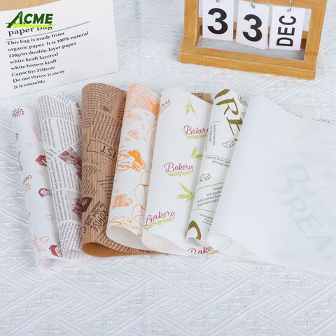 Papel de Envoltura para Alimentos Antigrasa con Logotipo Personalizado a Prueba de Aceite, Papel de Cera Antigrasa, Impresión Offset, Papel Virgen para Hornear, Pulpa de Madera