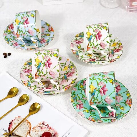 Juego de Tazas de Café de Porcelana China de Hueso Vintage de Lujo Estilo Chino Personalizado de Fábrica con Platillo